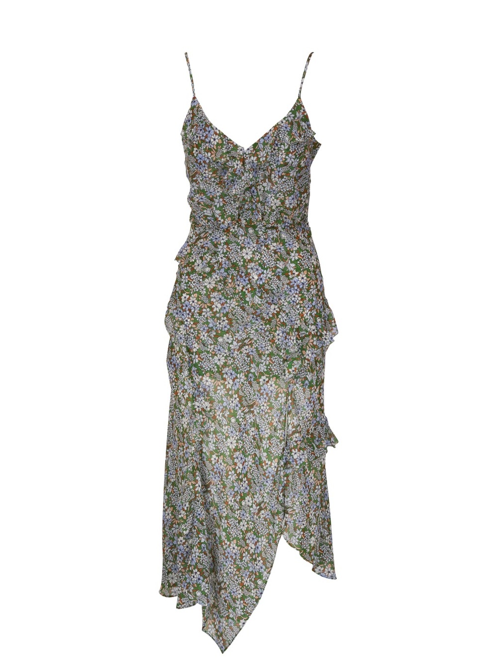 Veronica Beard Avenel Forest Army Multi Scarf Hem Midi Dress